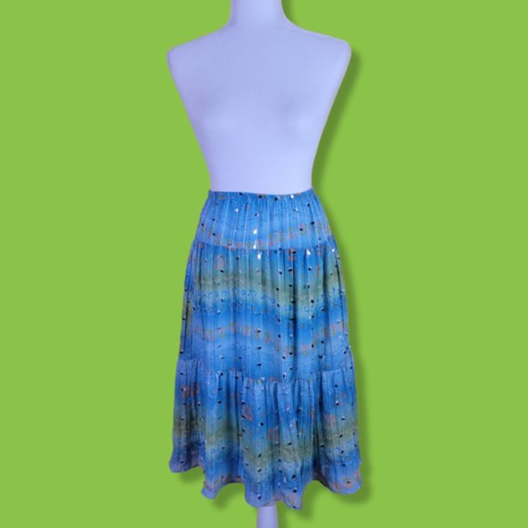 Y2k Hipnotix Blue Green Sequin Tiered Peasant Midi Fairy Skirt, 6 - Picture 2 of 7